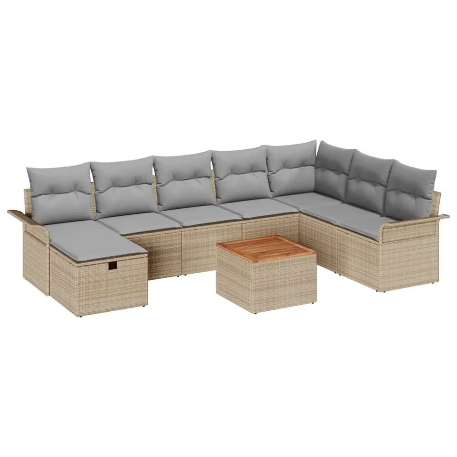 Ensemble de canapé de jardin 9 pcs Beige Poly rotin - 2