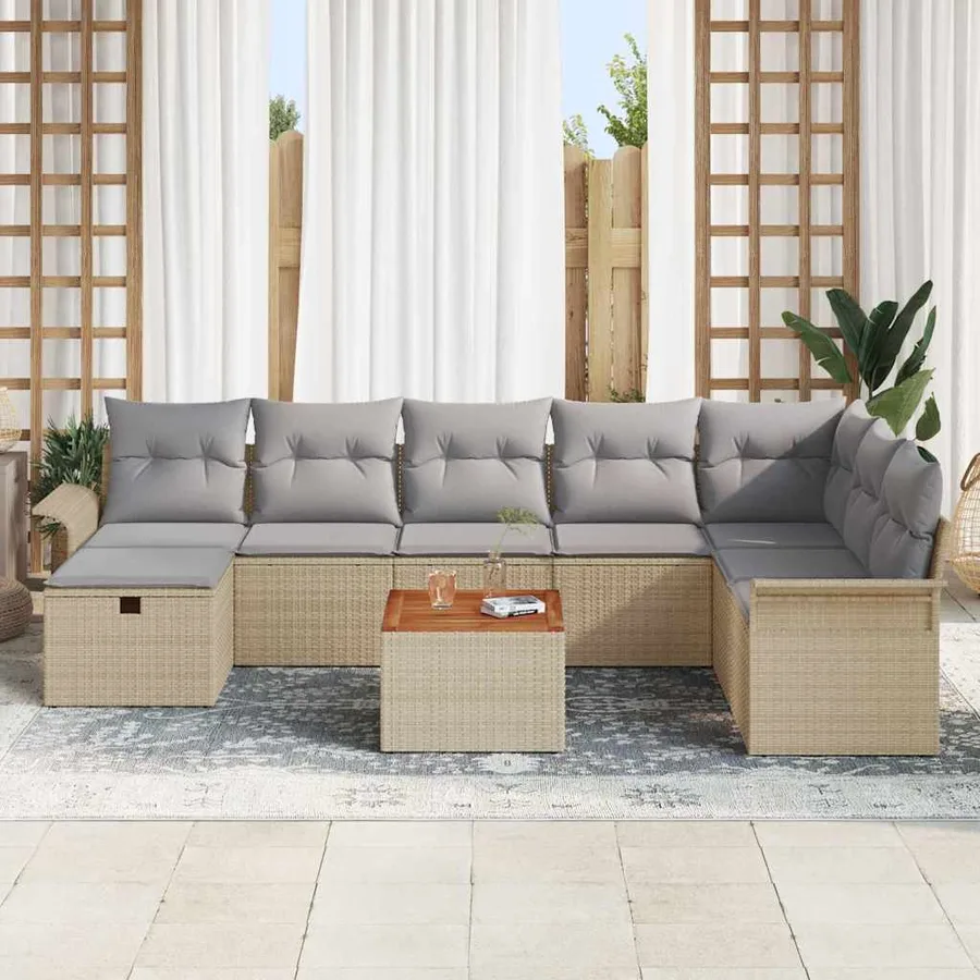 Ensemble de canapé de jardin 9 pcs Beige Poly rotin - 3