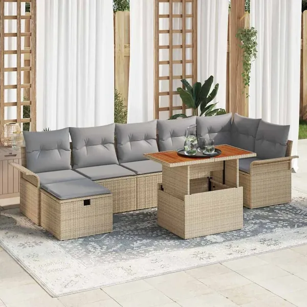 Ensemble de canapé de jardin 8 pcs Beige polyrotin