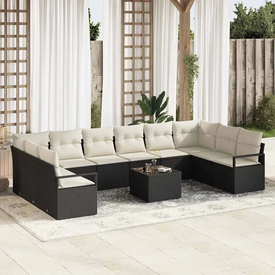 Ensemble de Canapés avec coussin 11 pcs Noir polyrotin