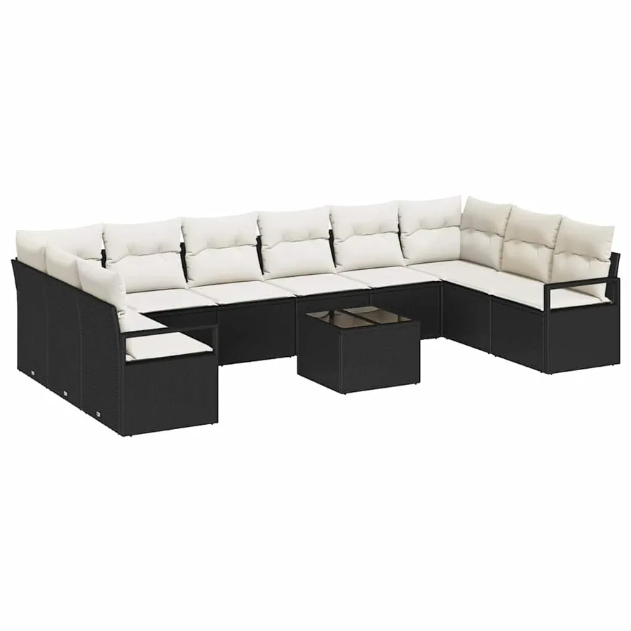 Ensemble de Canapés avec coussin 11 pcs Noir polyrotin - 2