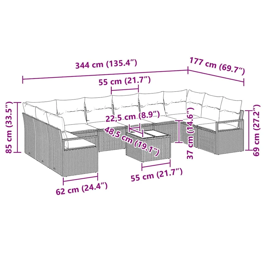 Ensemble de Canapés avec coussin 11 pcs Noir polyrotin - 9