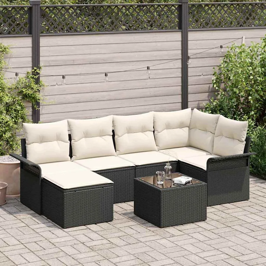 Ensemble de canapé de jardin avec coussin 7 pcs Noir polyrotin