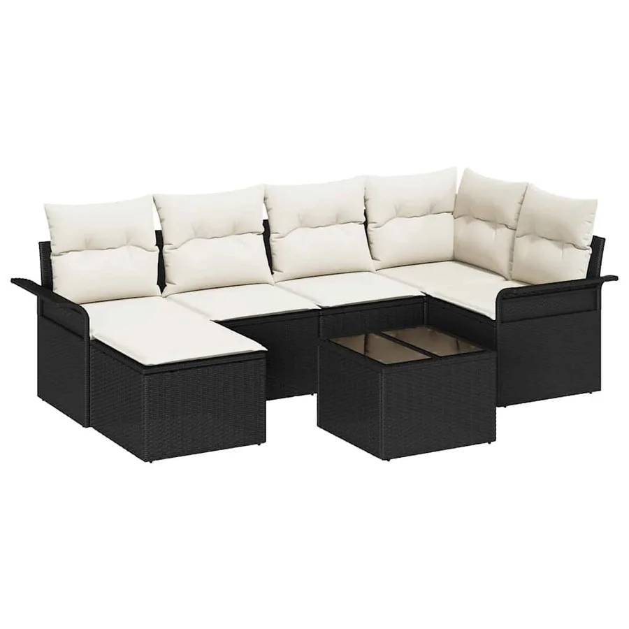Ensemble de canapé de jardin avec coussin 7 pcs Noir polyrotin - 2