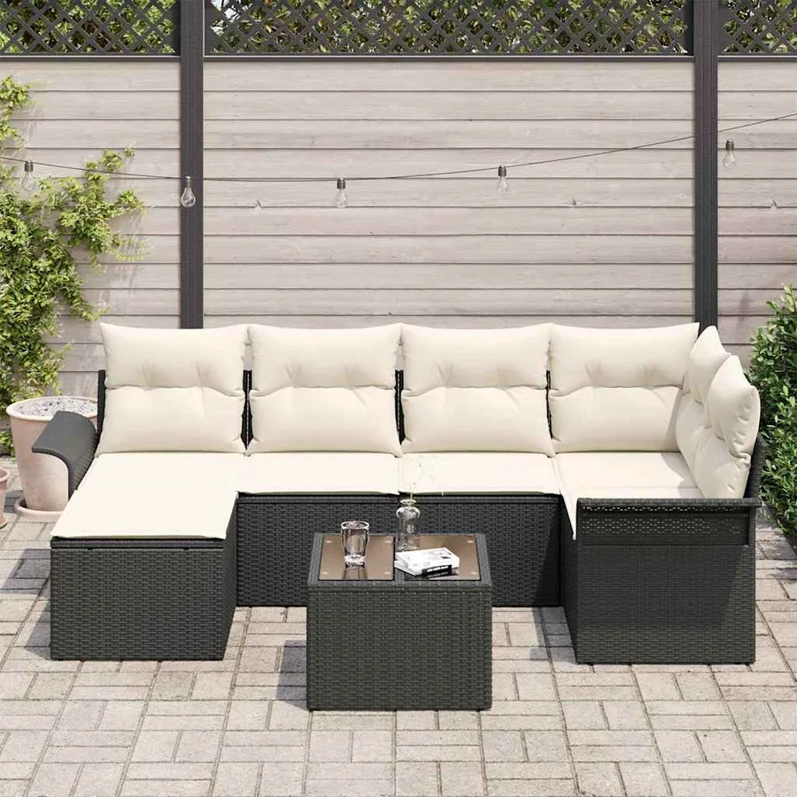 Ensemble de canapé de jardin avec coussin 7 pcs Noir polyrotin - 3