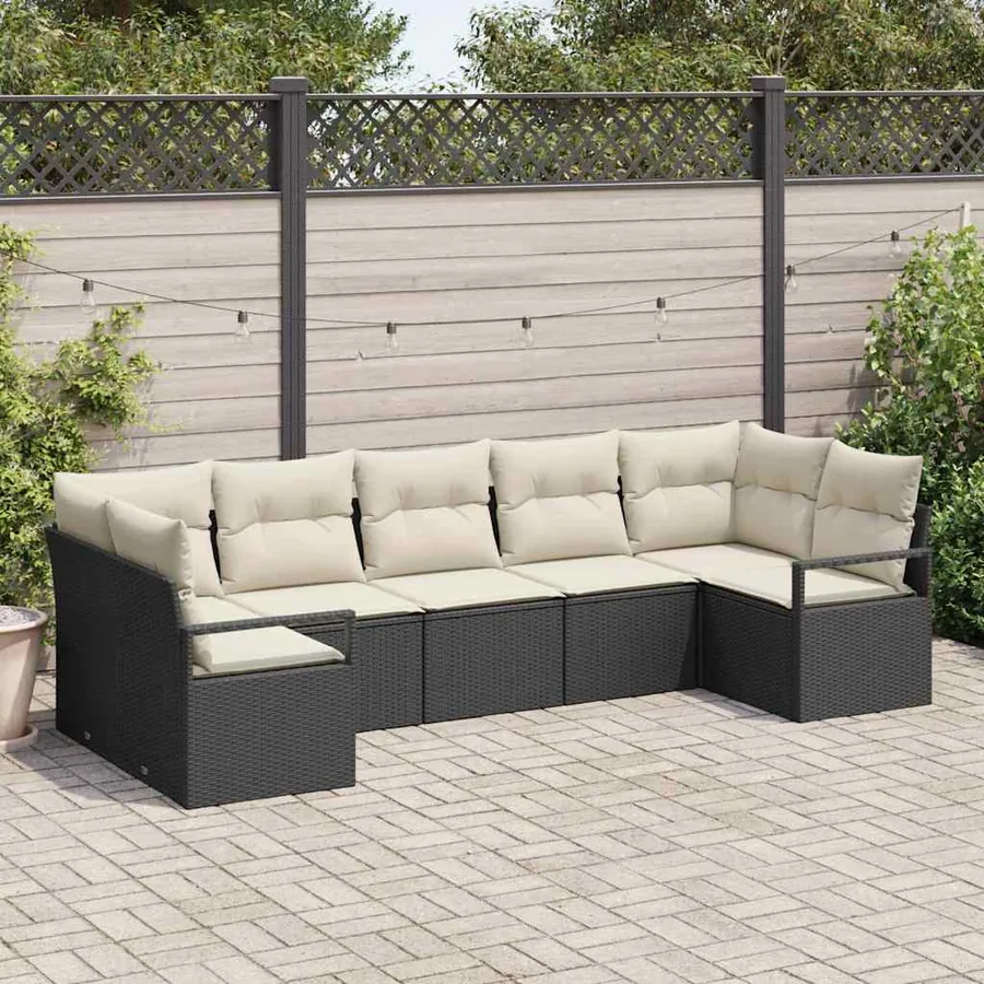 Ensemble de Canapés avec coussin 7 pcs Noir polyrotin