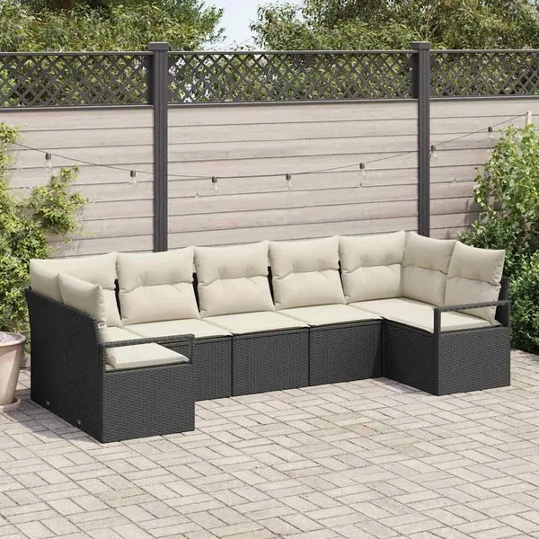Ensemble de Canapés avec coussin 7 pcs Noir polyrotin