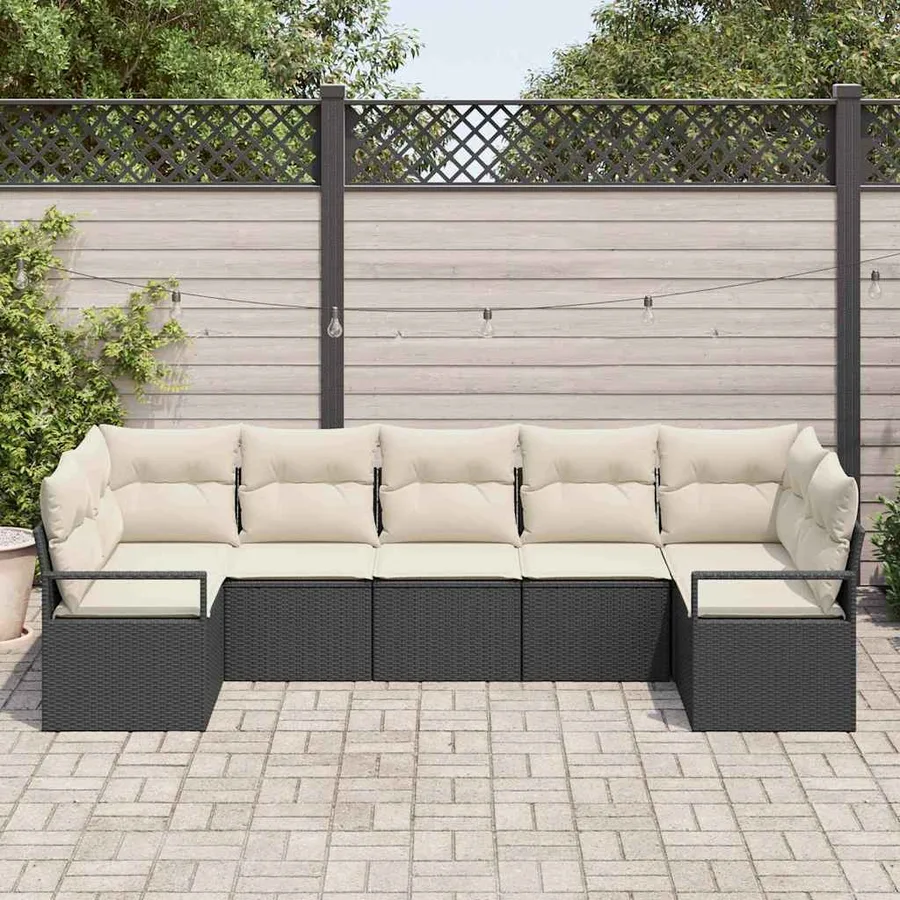 Ensemble de Canapés avec coussin 7 pcs Noir polyrotin - 3