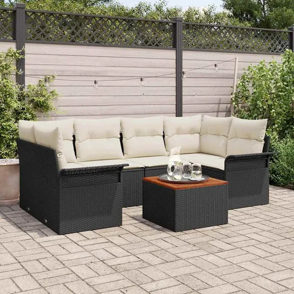 Ensemble de canapé de jardin avec coussin 7 pcs Noir polyrotin