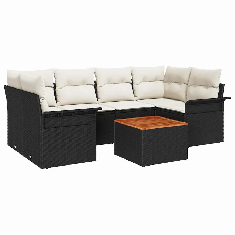 Ensemble de canapé de jardin avec coussin 7 pcs Noir polyrotin - 2