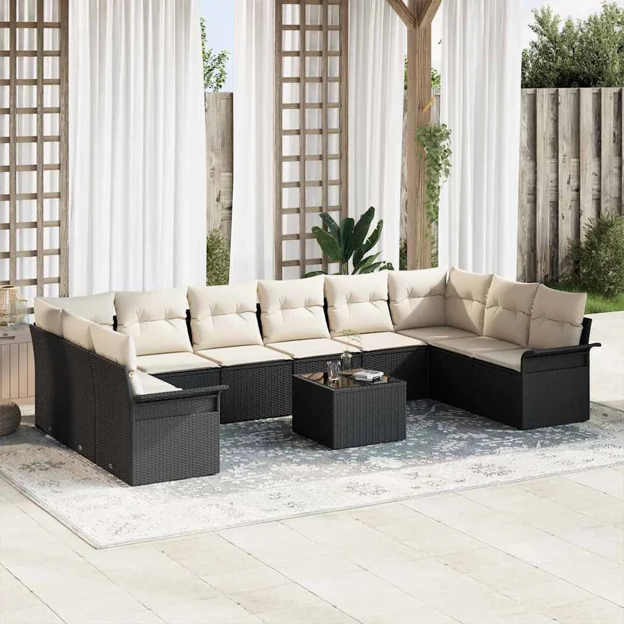 Ensemble de canapé de jardin avec coussin 11 pcs Noir polyrotin