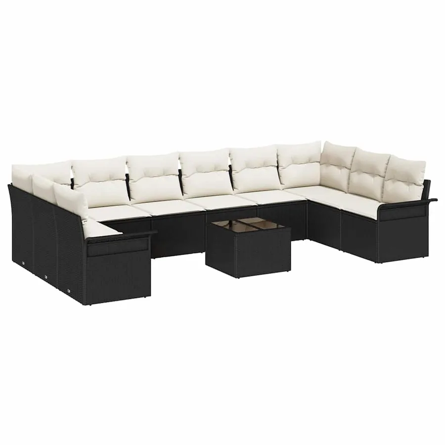 Ensemble de canapé de jardin avec coussin 11 pcs Noir polyrotin - 2
