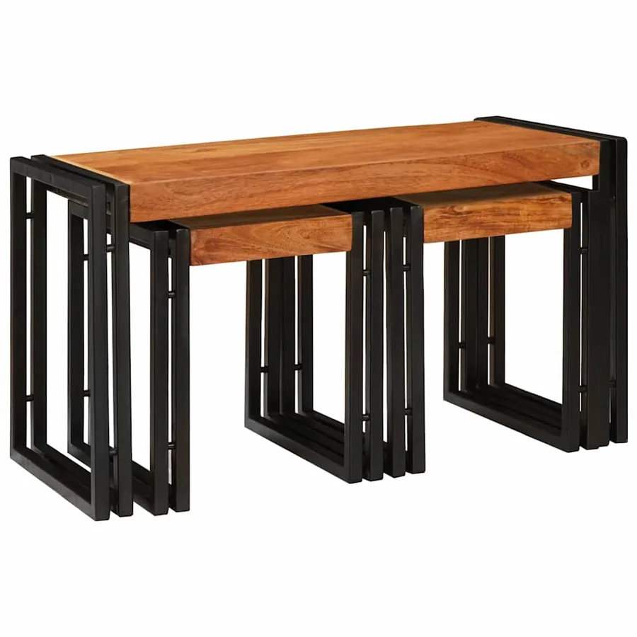 Table Gigogne 3 pcs Bois d'acacia massif et métal