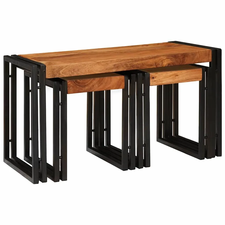 Table Gigogne 3 pcs Bois d'acacia massif et métal - 2