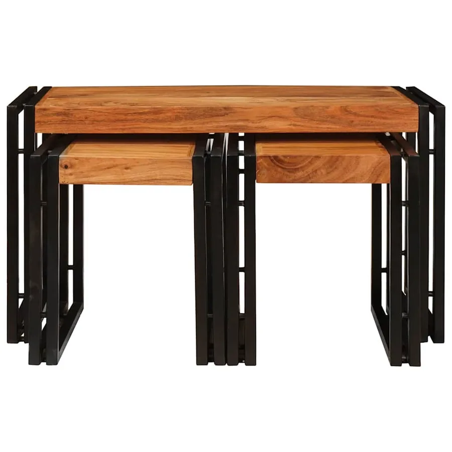 Table Gigogne 3 pcs Bois d'acacia massif et métal - 5