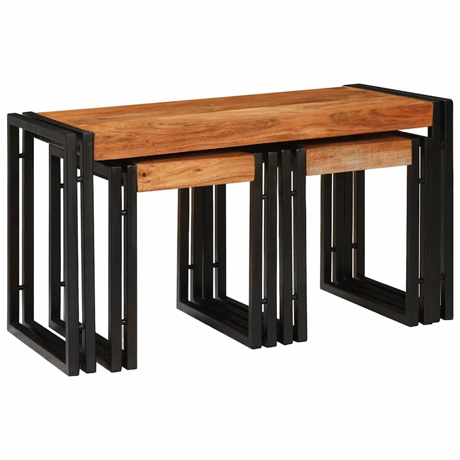 Table Gigogne 3 pcs Bois d'acacia massif et métal - 6