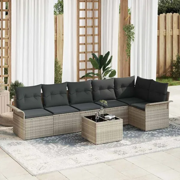 Ensemble de canapé de jardin 7 pcs Gris clair polyrotin