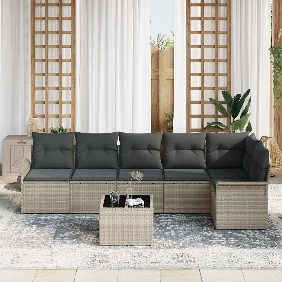 Ensemble de canapé de jardin 7 pcs Gris clair polyrotin - 3