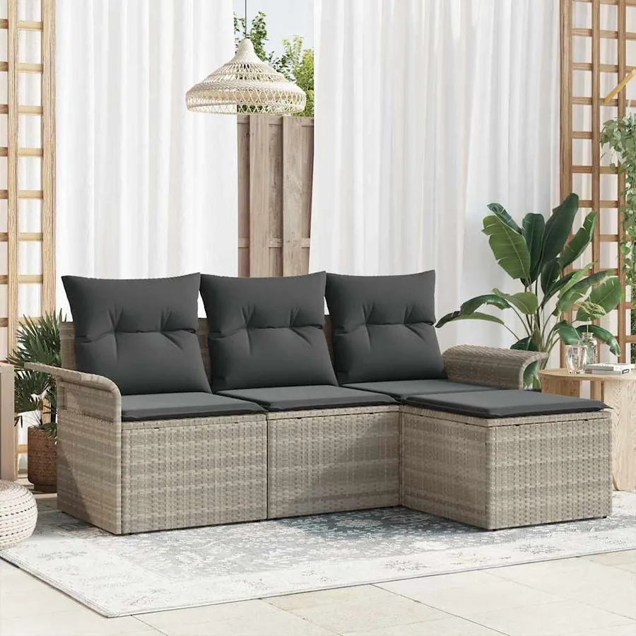 Ensemble de Canapés avec coussin 4 pcs Gris polyrotin
