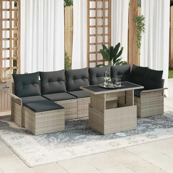 Ensemble de canapé de jardin 8 pcs Gris clair Poly rotin