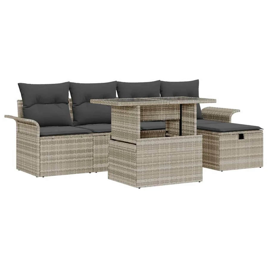 Ensemble de canapé de jardin 6 pcs Gris clair Poly rotin - 2
