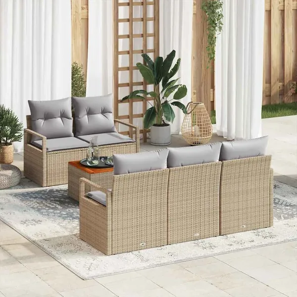 Ensemble de canapé de jardin avec coussin 6 pcs Beige polyrotin