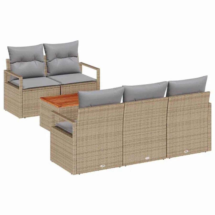 Ensemble de canapé de jardin avec coussin 6 pcs Beige polyrotin - 2
