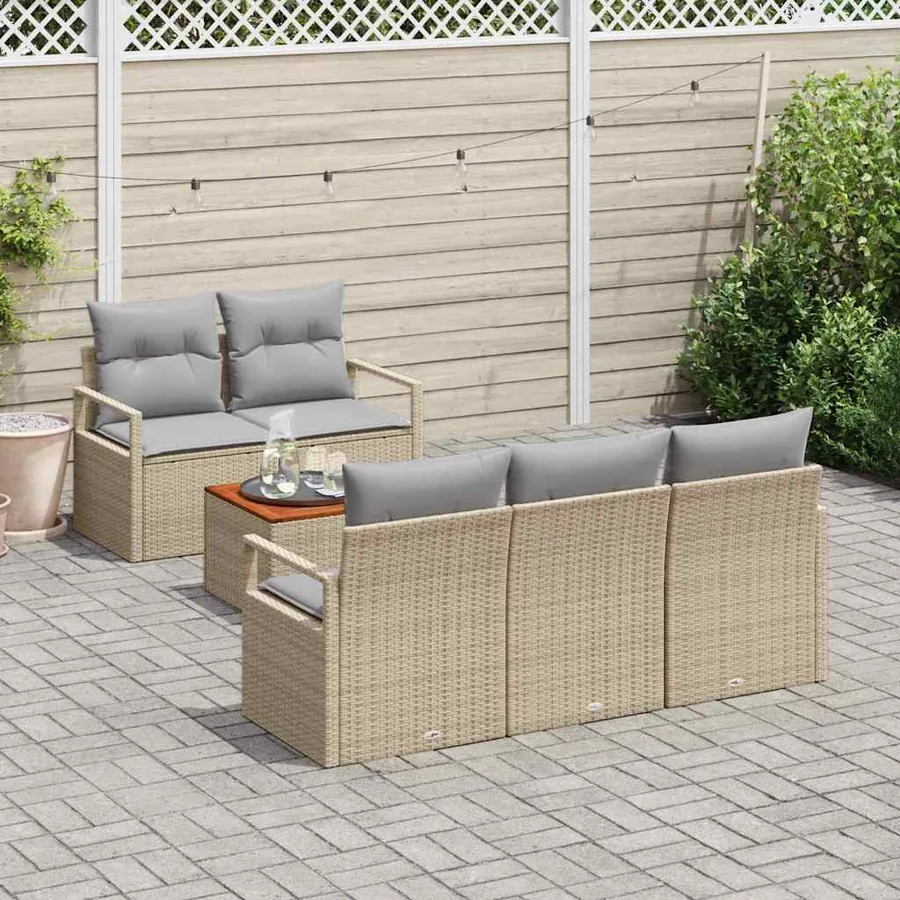 Ensemble de canapé de jardin avec coussin 6 pcs Beige polyrotin - 3