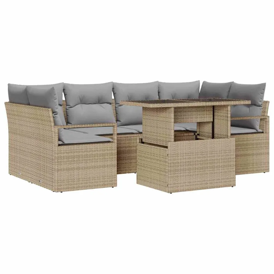 Ensemble de canapé de jardin 7 pcs Beige polyrotin - 2
