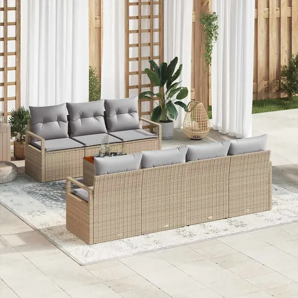 Ensemble de canapé de jardin avec coussin 8 pcs Beige polyrotin