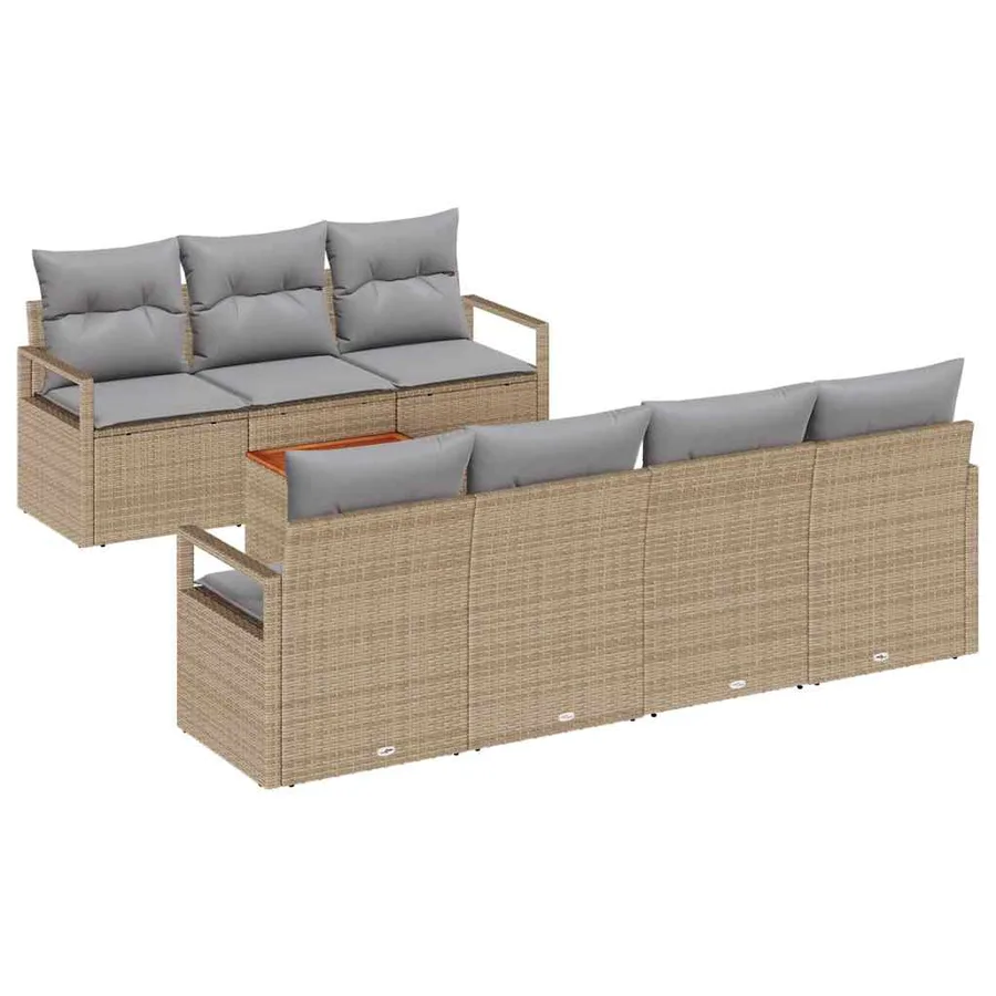 Ensemble de canapé de jardin avec coussin 8 pcs Beige polyrotin - 2