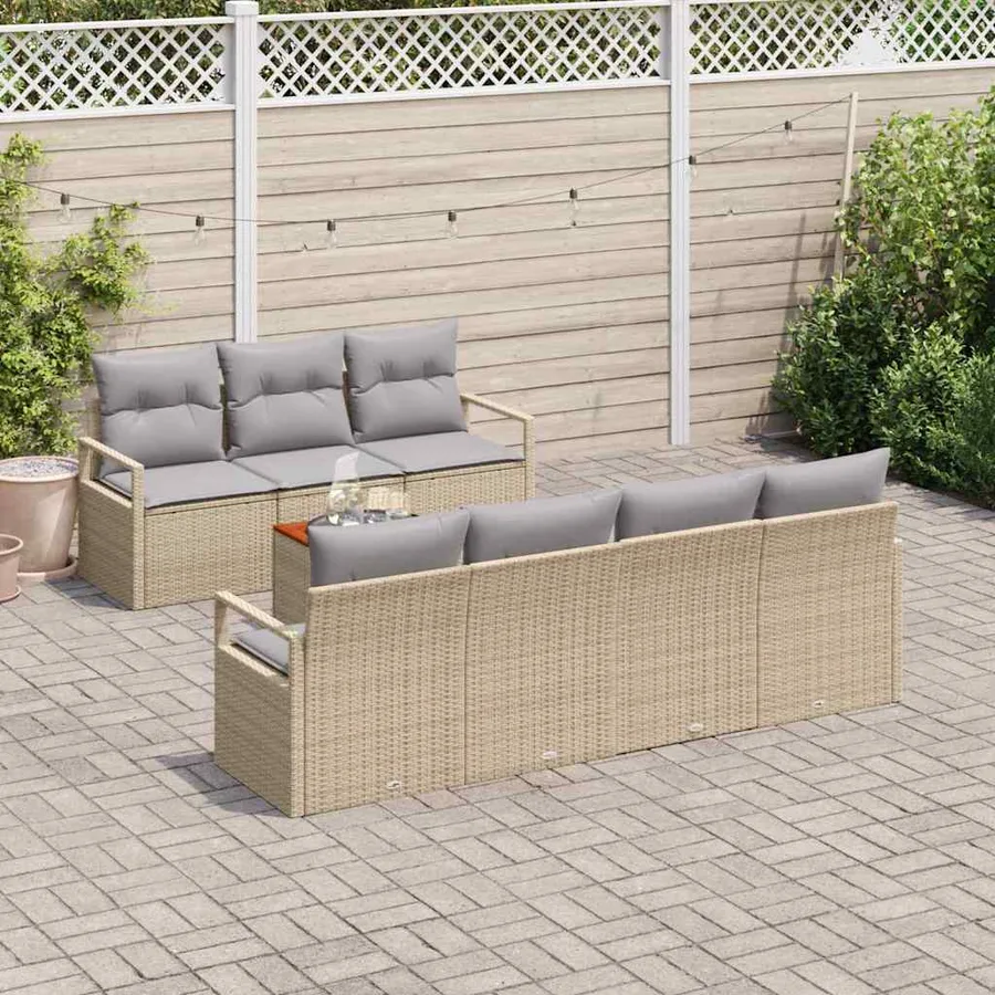 Ensemble de canapé de jardin avec coussin 8 pcs Beige polyrotin - 3