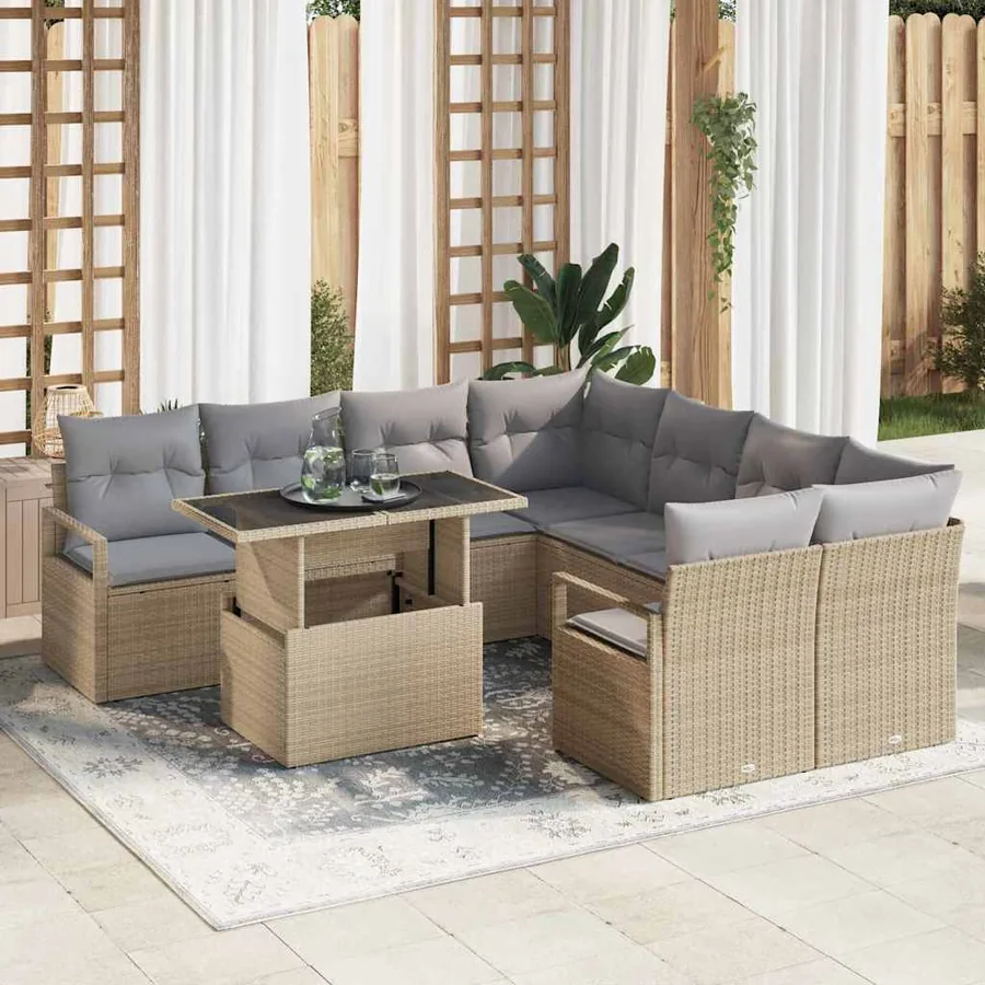 Ensemble de canapé de jardin 9 pcs Beige et Gris clair