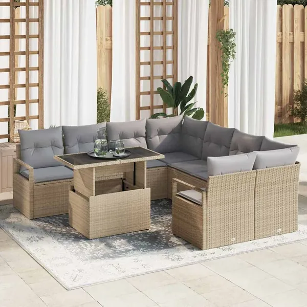 Ensemble de canapé de jardin 9 pcs Beige et Gris clair