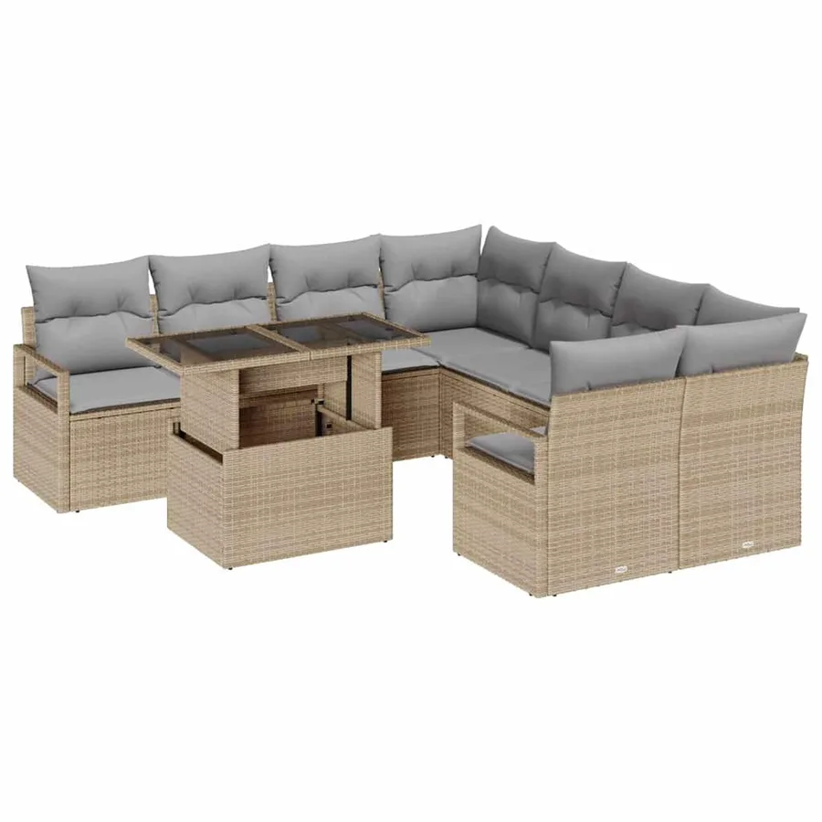 Ensemble de canapé de jardin 9 pcs Beige et Gris clair - 2