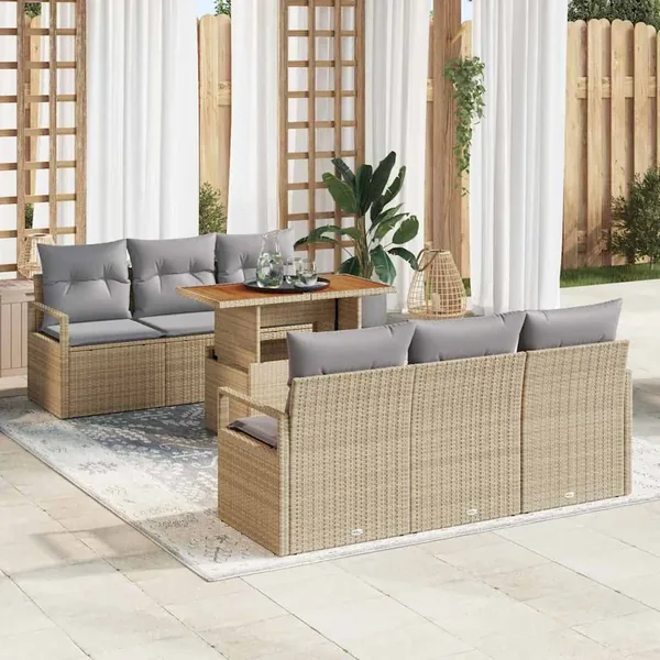 Ensemble de canapé de jardin 7 pcs beige et gris clair