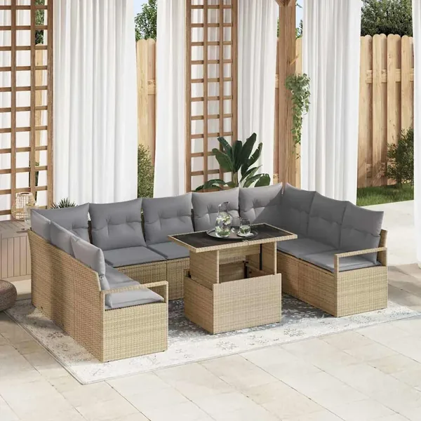 Ensemble de canapé de jardin 10 pcs beige et gris clair