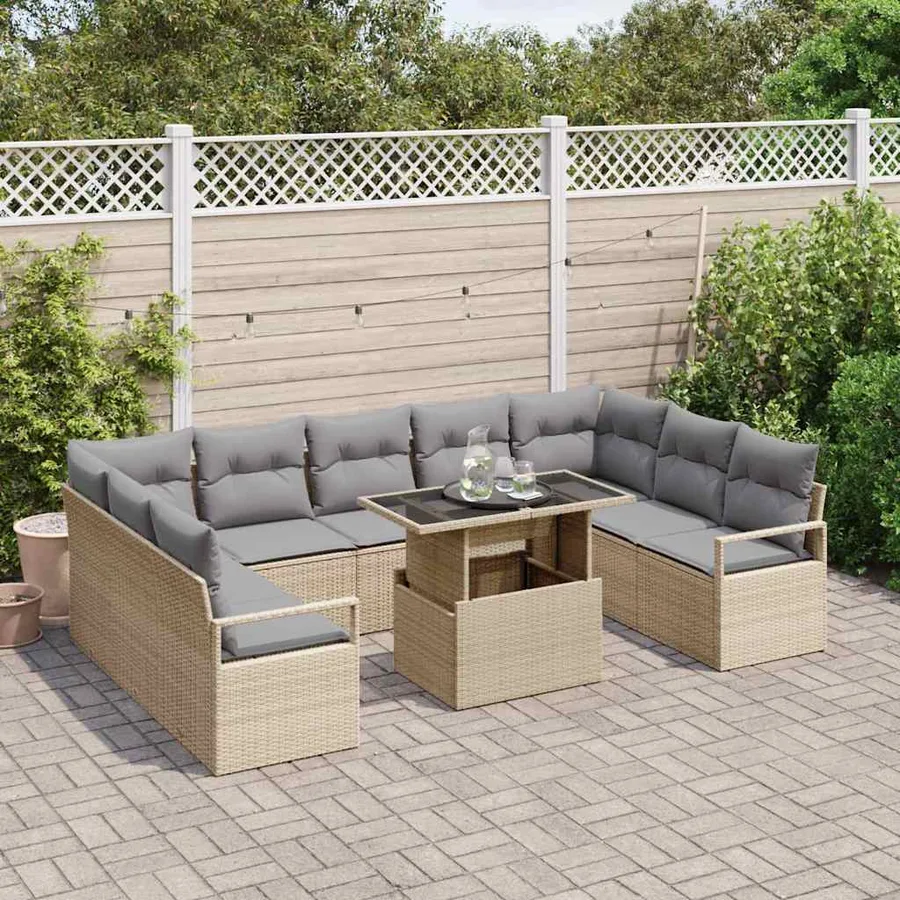 Ensemble de canapé de jardin 10 pcs beige et gris clair - 3