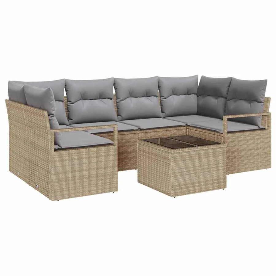 Ensemble de Canapés avec coussin 7 pcs Beige et gris polyrotin - 2