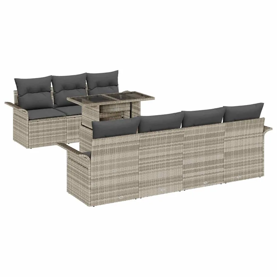 Ensemble de canapé de jardin 8 pcs Gris clair Poly Rattan - 2