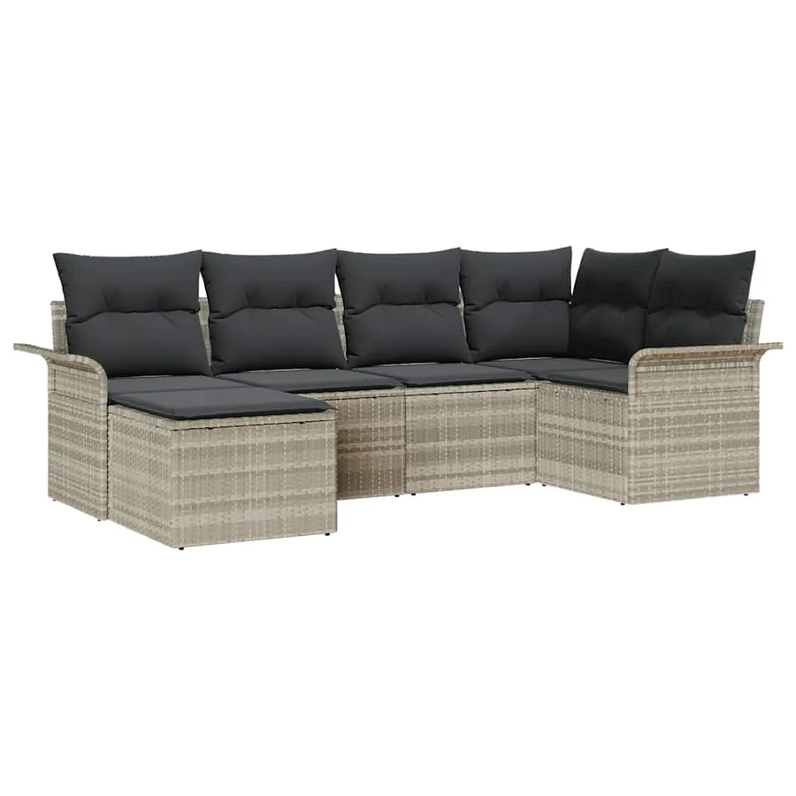 Ensemble de canapé de jardin 6 pcs Gris clair polyrotin - 2