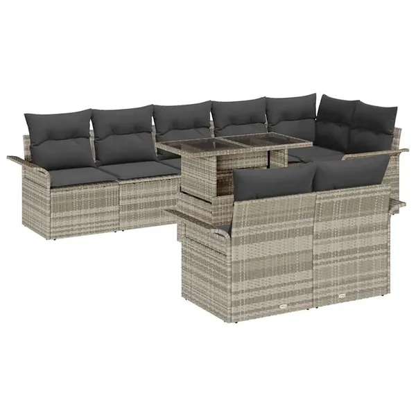 Ensemble de canapé de jardin 9 pcs Gris clair Poly rotin