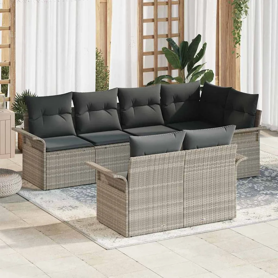 Ensemble de canapé de jardin 7 pcs Gris clair Poly rotin