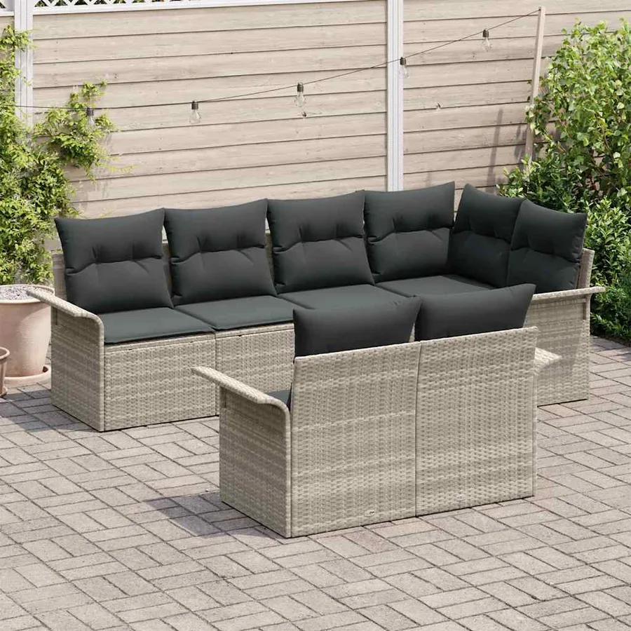 Ensemble de canapé de jardin 7 pcs Gris clair Poly rotin - 3