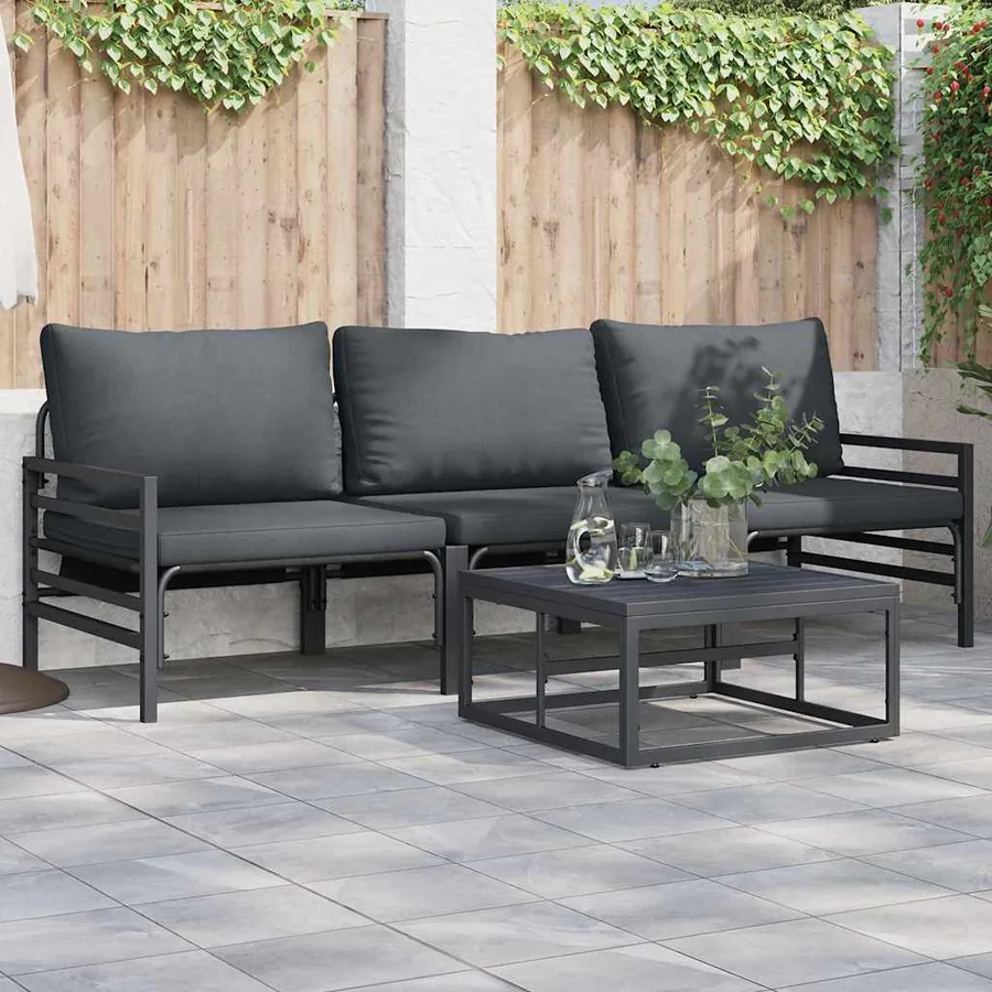 Ensemble de canapé de jardin avec coussin 3 pcs Noir Acier