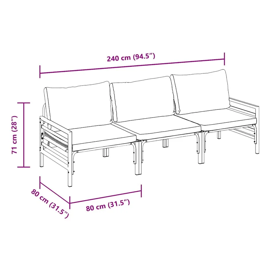 Ensemble de canapé de jardin avec coussin 3 pcs Noir Acier - 12