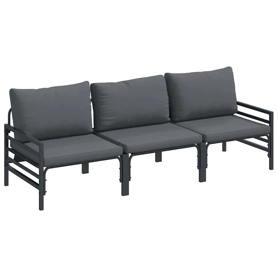 Ensemble de canapé de jardin avec coussin 3 pcs Noir Acier - 2