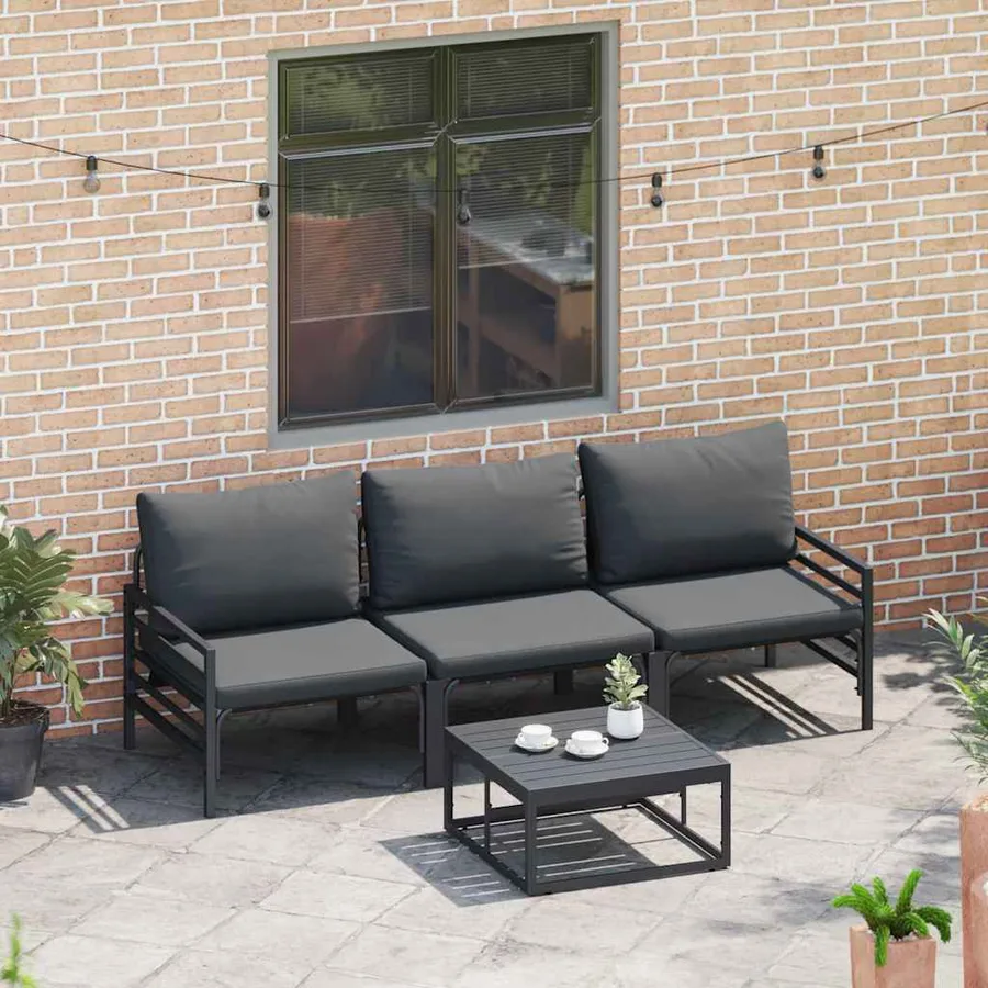 Ensemble de canapé de jardin avec coussin 3 pcs Noir Acier - 4