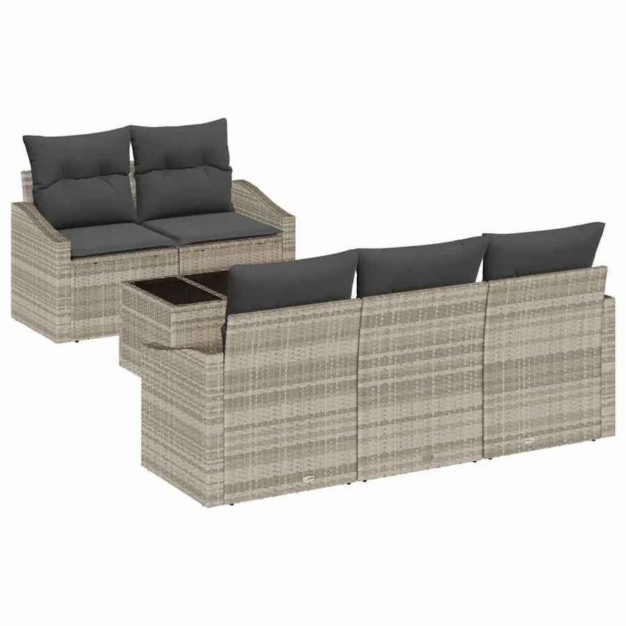 Ensemble de Canapés avec coussin 6 pcs Gris clair polyrotin - 2