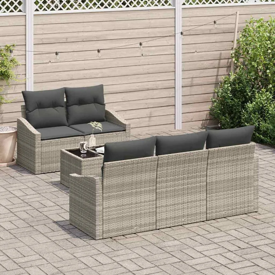 Ensemble de Canapés avec coussin 6 pcs Gris clair polyrotin - 3